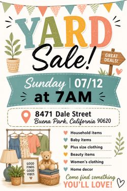 Yard sale Buena Park SUNDAY 7am