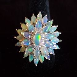 Ethiopian  Welo Opal Floral Spray Ring