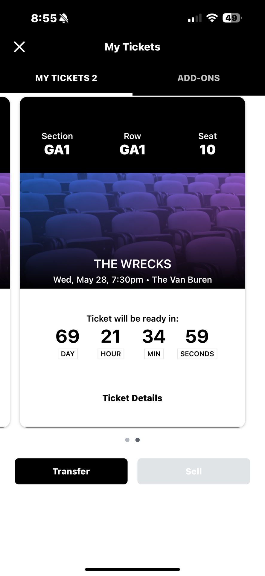  2 Tickets THE WRECKS @ VAN BUREN  (May 28th) GA