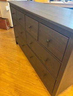 Dark Gray Wide Dresser with Multiple Drawers
