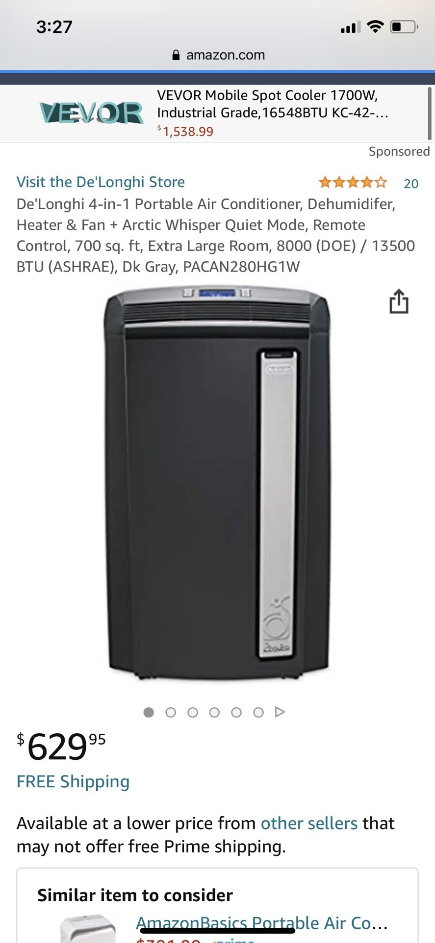 Delonghi pinguino portable air conditioner like new