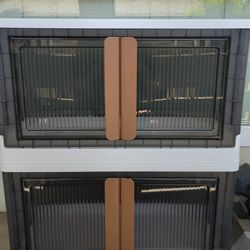 2 Stackable Storage Bins With Doors/Wheels 