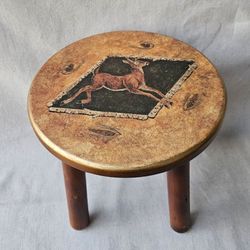 Rustic Wooden Deer Foot Stool Plant Stand 10" Hand-Painted Woodland Decor