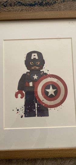 Framed Lego Captain America Watercolor Art Print