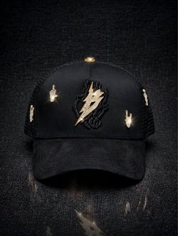 Black Trucker Hat with Crystal Lightning Bolt Patch
