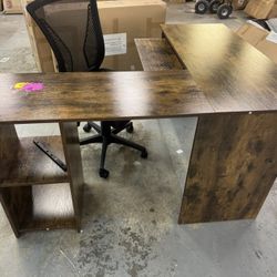 L Desk New Assembled Brown 