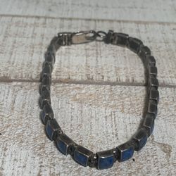 Sterling 925 Silver Blue Turquoise Hinged Bracelet 