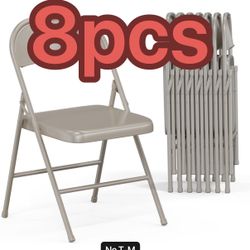 Metal Folding Chairs 8 Pack, Double Hinged Steel Frame Easy Foldable&Stackable , Beige