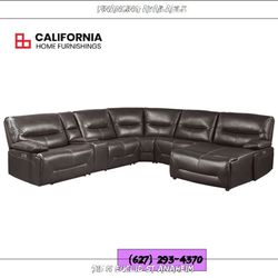 Brown 6-Piece Power Reclining Sectional with Right Chaise