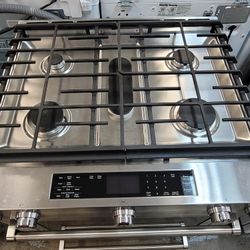 KitchenAid 30" Wide 5 Burner Convectional Stainless Steel Gas Stove With ELECTRIC 220VOLT Double Oven Range 