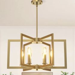 6-Light Gold Farmhouse Pendant Light, Modern Dining Room Light Fixtures Over Table, Industrial Metal Geometric Kitchen Chandelier for Entryway Hallway
