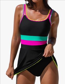 NEW Popvil One Piece Tummy Control Swim Dress Full Coverage Bathing Suit
