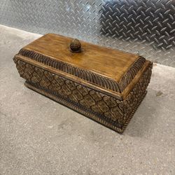 Wooden box with velvet inlay 19 “ wide 9” depth 7” high .. $30