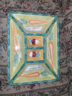 Ceramic Divided Serving Tray with Vegetable Design