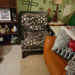 Gray And  White  Patterned Chair