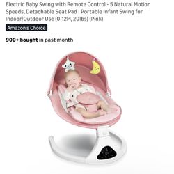 Electric Baby Swing with Remote Control - 5 Natural Motion Speeds, Detachable Seat Pad | Portable Infant Swing for Indoor/Outdoor Use (0-12M, 20lbs) (