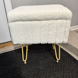 Brand New White Vanity Stool Chair w/Storage Ottoman Faux Fur Soft Padded Makeup Footstools