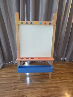 Kids Wooden Art Easel Whiteboard w/ Storage Trays - $25