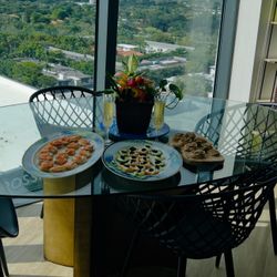 Oval Beveled Glass Dining Table Bronze Sculptured Base 