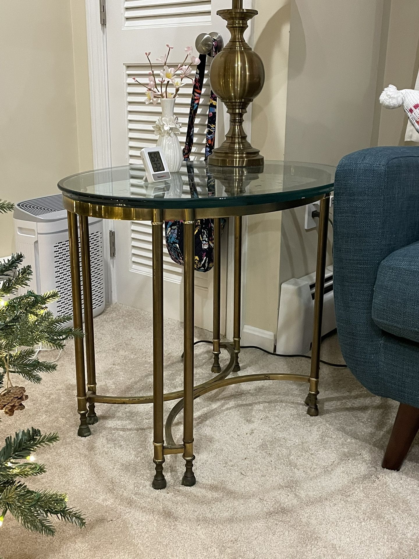 Gold Frame Glass Top Coffee Table And Side Table