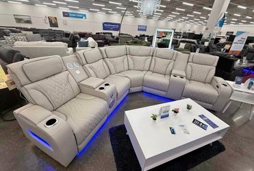 NEW Sand LeatherSectional Recliner Bluetooth Speaker & LED lights FINANCE available $54 down pmt
