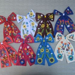 Handmade Mexican Embroidered Floral Hair Bows - Large & Colorful