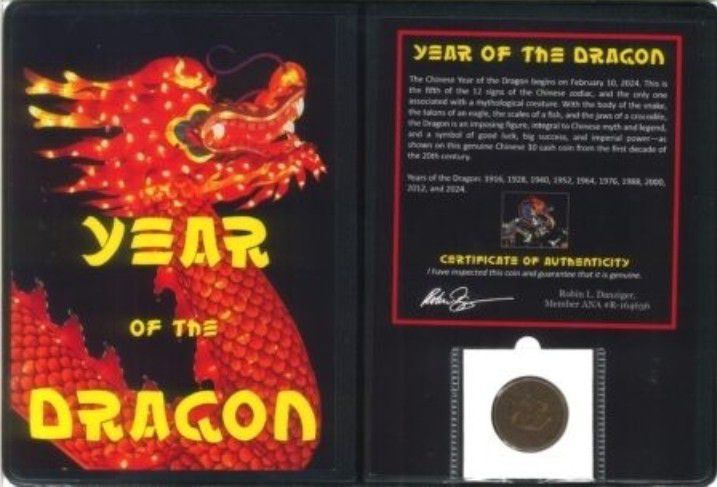 Vintage Year Of The Dragon 10 Cash Coin & China Cash Coins Albums