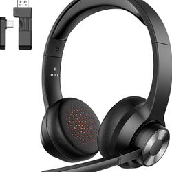 Brandnew Wireless Headset with Mic for Work, Bluetooth 5.4 Office Headset with AI Noise Cancelling, USB A/C Dongle & Mic Mute for Computer Laptop PC, 