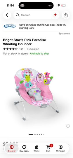 Bright Starts Pink Paradise Vibrating Baby Bouncer