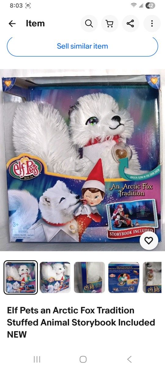Elf Pets An Arctic Fox Stuffed Animal New