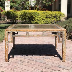 Distressed Antique 19th Century Teak Wood Chinese  Occasional / Coffee Table With Stone Top 