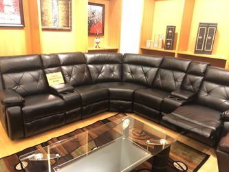 Black leather sectional sofa