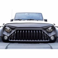 Front Matte Black Grill Grille for Jeep Wrangler JK JKU 2007-2018, Off-Road Angry Eyes Front Bumper Grille Replacement with Rubber Strip & Hardware Ac