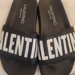 Valentino Slides Black Logo Gaia Open Toe Platform Size  6