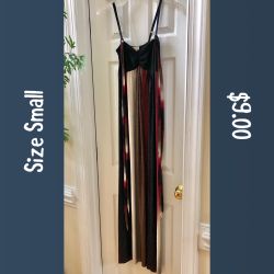 Long Burgundy/Cream/Brown/Gray Dress, size Small