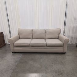 Beige Fabric Three-Seat Sofa with Rolled Arms