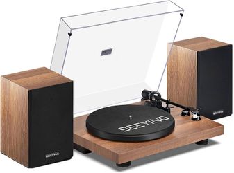 1755  Record Player Vinyl Bluetooth Turntable with 36 Watt Stereo Bookshelf Speakers, Hi-Fi System with Magnetic Cartridge, USB Recording and Auto Sto