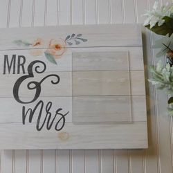 New Mr & Mrs Wedding Photo Whitewashed Picture Frame Sign 18 x 21.5 inches