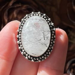 Size 6 925 Silver Overlay Black Rutile Ring 