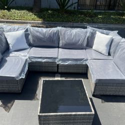 No Assemble Require!!! New 7 Pieces Wicker Outdoor Patio Furniture set Sectional Sofa Set ottoman table 