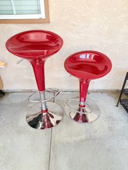 Red Adjustable Bar Stools Set of 2