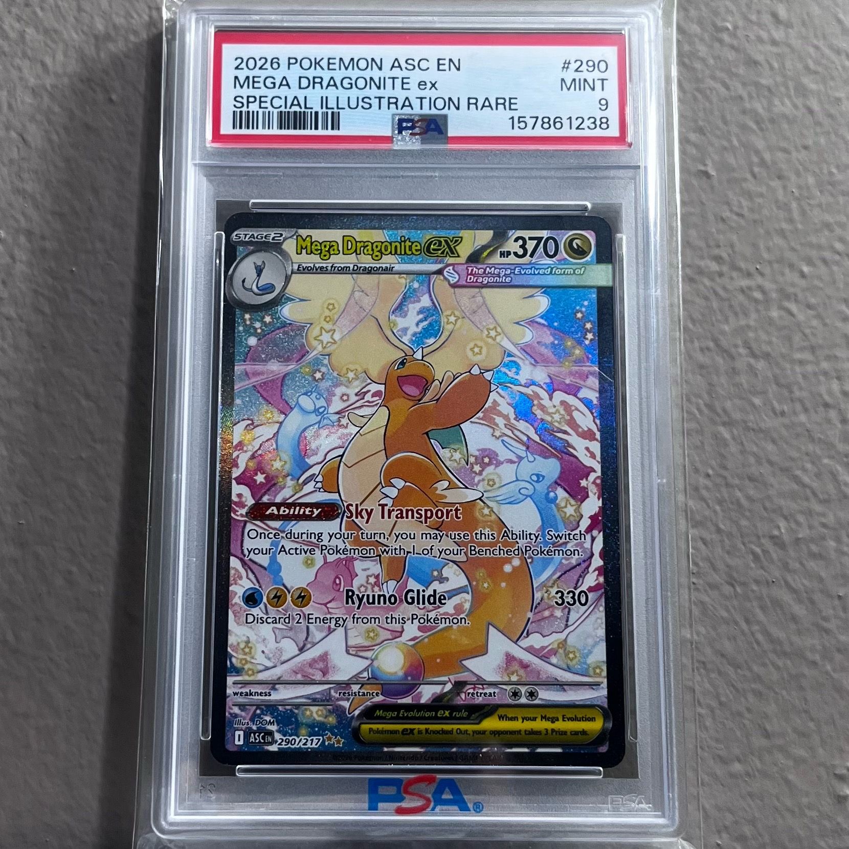 Pokemon Ascended Heroes Dragonite SIR #290 PSA 9 Slab