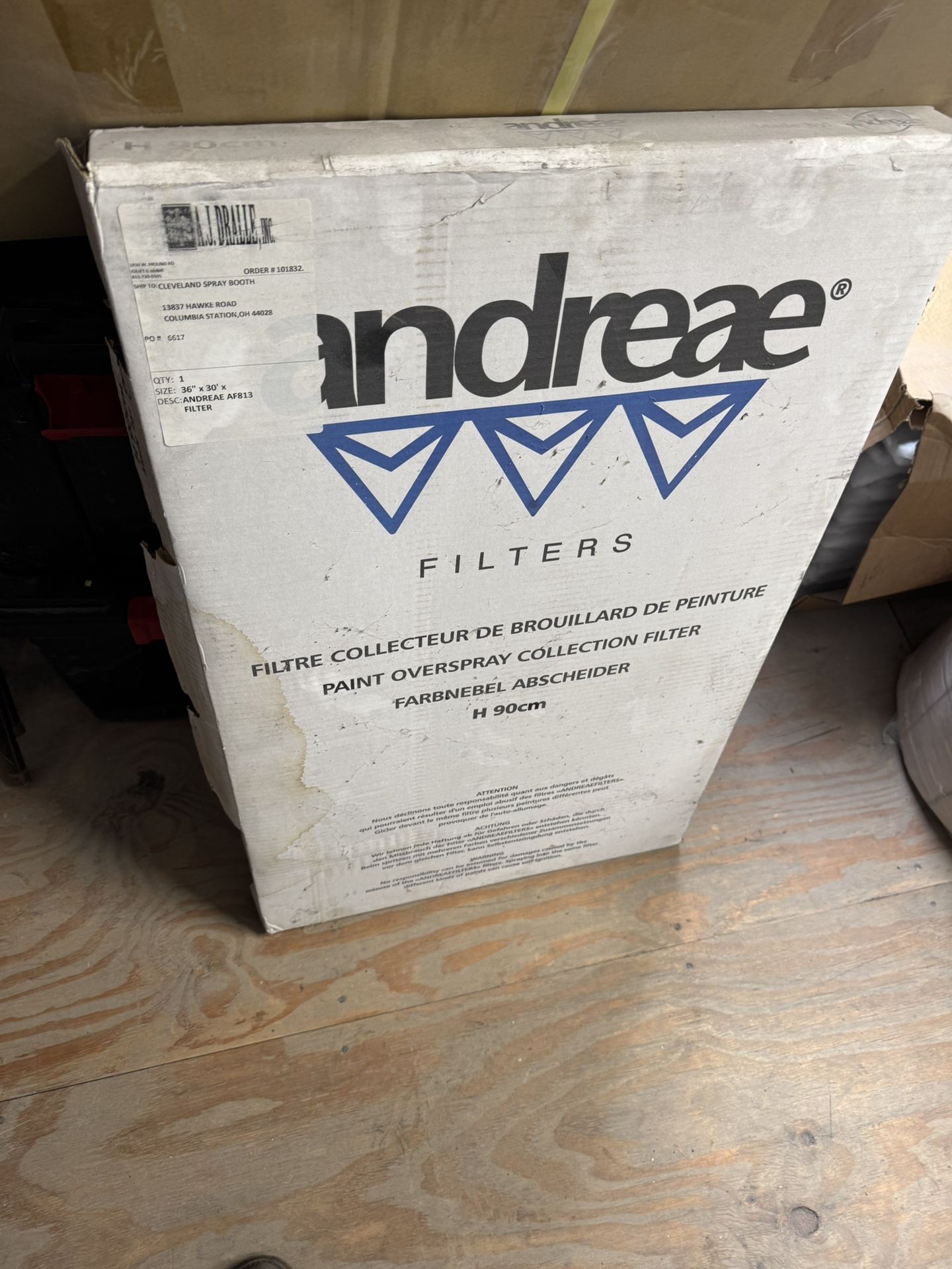 Andreae paint booth filter 30” x 36”