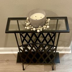 Metal side table with glass top