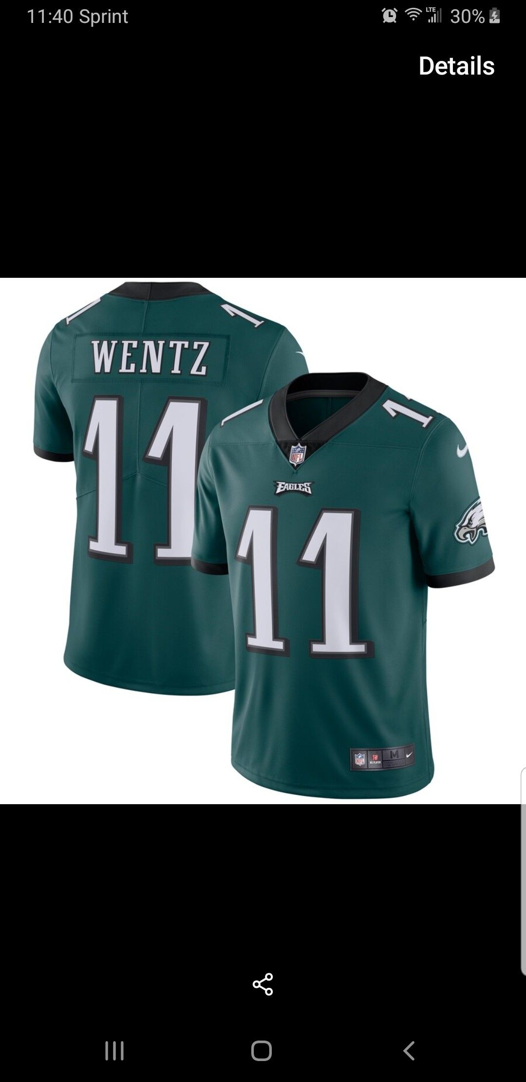 EAGLES WENTZ JERSEY SIZE SM n med n large n 2XL n 3XL 100% STITCHED