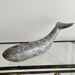 17” Nautical Carved Wooden Whale Folk Art Sculpture
