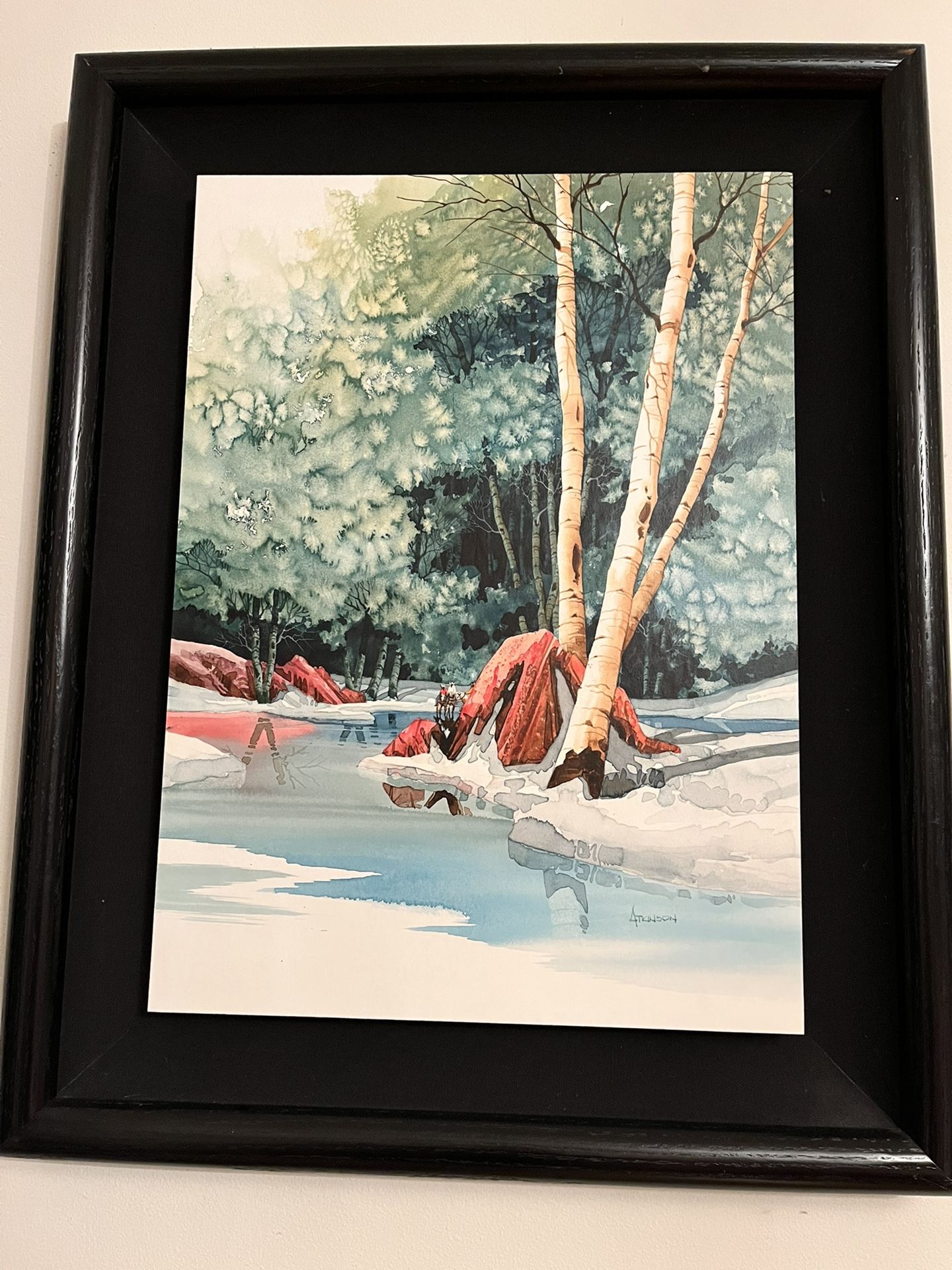 Signed Original Painting By Michael Atkinson, “Aspen Pond”, WaterColor, Framed / water color.