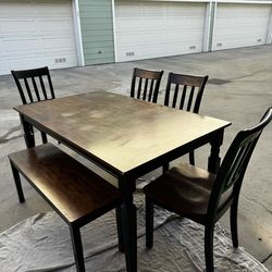 Ashley Owingsville Rectangular Two Tone Dining Table + 4 Chairs + Bench