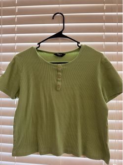 Max Sage Green Ribbed Knit Short Sleeve Henley Top