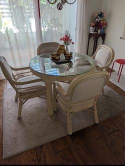 Rattan Dining Table Set with 4 Chairs